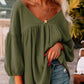 Textured V Neck Bracelet Sleeve Babydoll Blouse