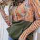 Striped Color Block Patchwork Thumbhole Sleeve Hoodie