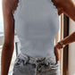 Scalloped Edge Rib Knit Sleeveless Tank Top