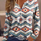 Aztec Geometric Print Long Sleeve Henley Top