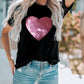 Valentine Sequin Heart Shaped Crew Neck T Shirt