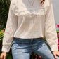 Hollowed Long Sleeve Round Neck Ruffled Blouse