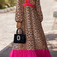 Leopard Color Block V Neck Loose Fit Maxi Dress