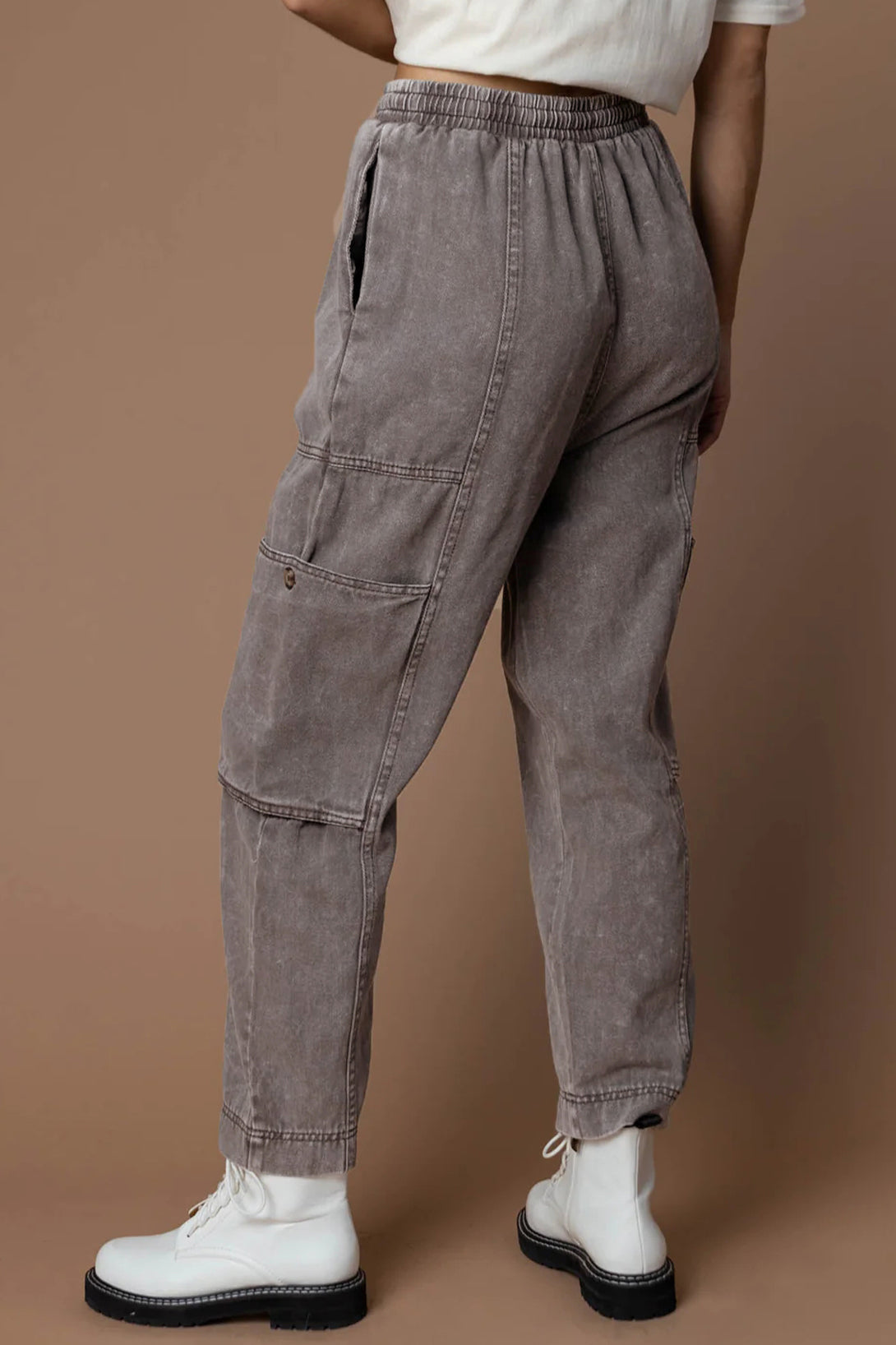 Acid Wash Multi Pocket Drawstring Waist Pants