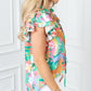 Frilly Ruffle Tie Split Neck Summer Floral Blouse