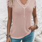 Pink Waffle Knitted Lace Trim Short Sleeve Top