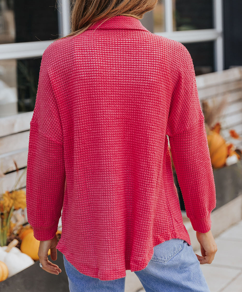 Waffle Knit Button Up Casual Shirt