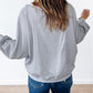 Waffle Patchwork Long Sleeve Raw Hem Pullover Top