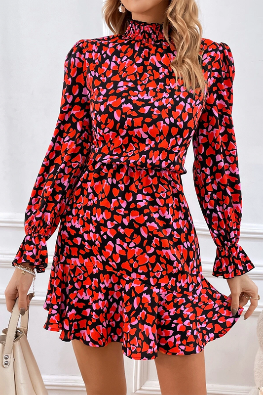 Valentines Day Heart Shape Print Long Sleeve Mini Dress