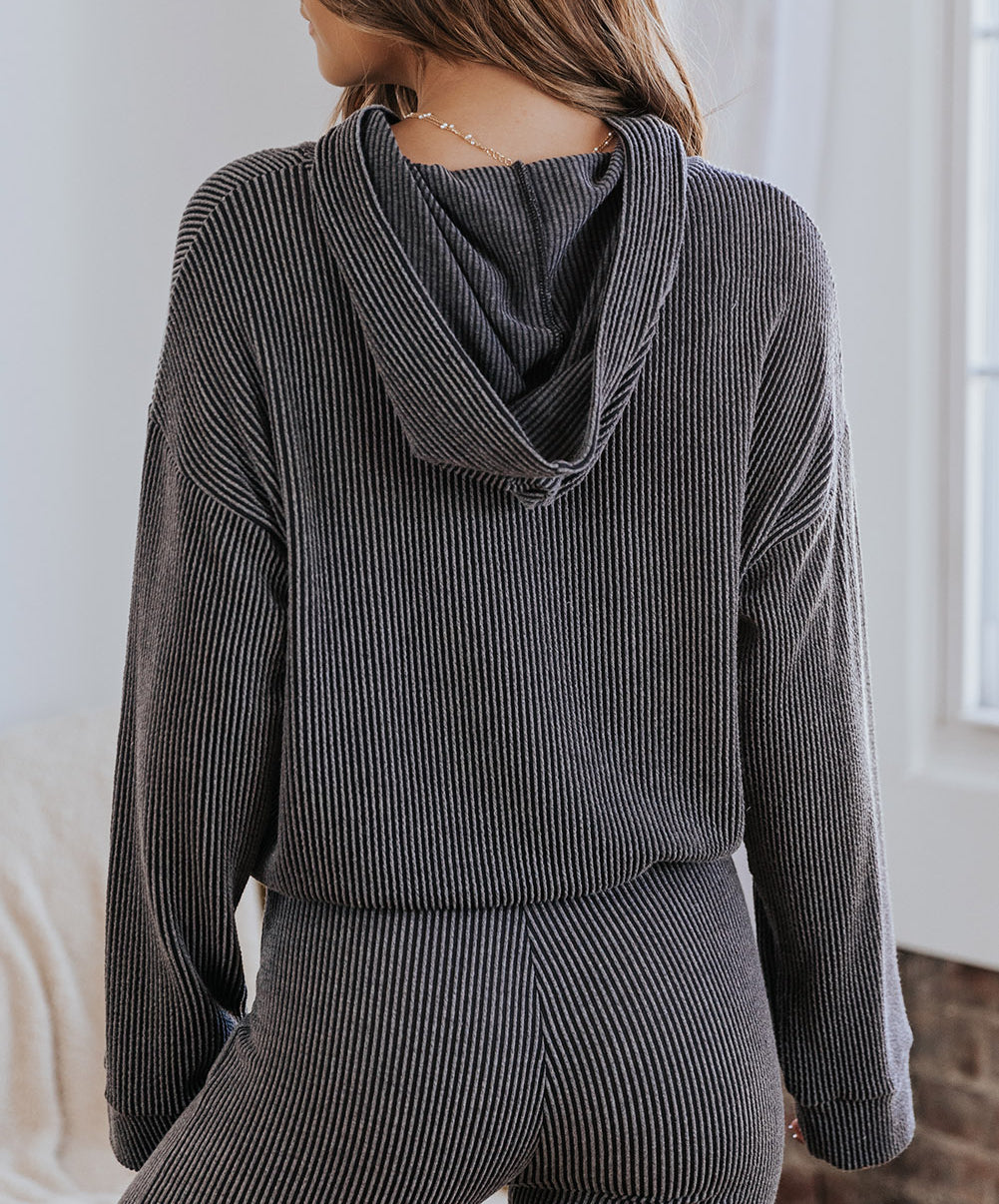 Ribbed Drawstring Waist Hoodie and Pants Set