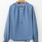 Frilled Raw Hem Half Buttoned Denim Top