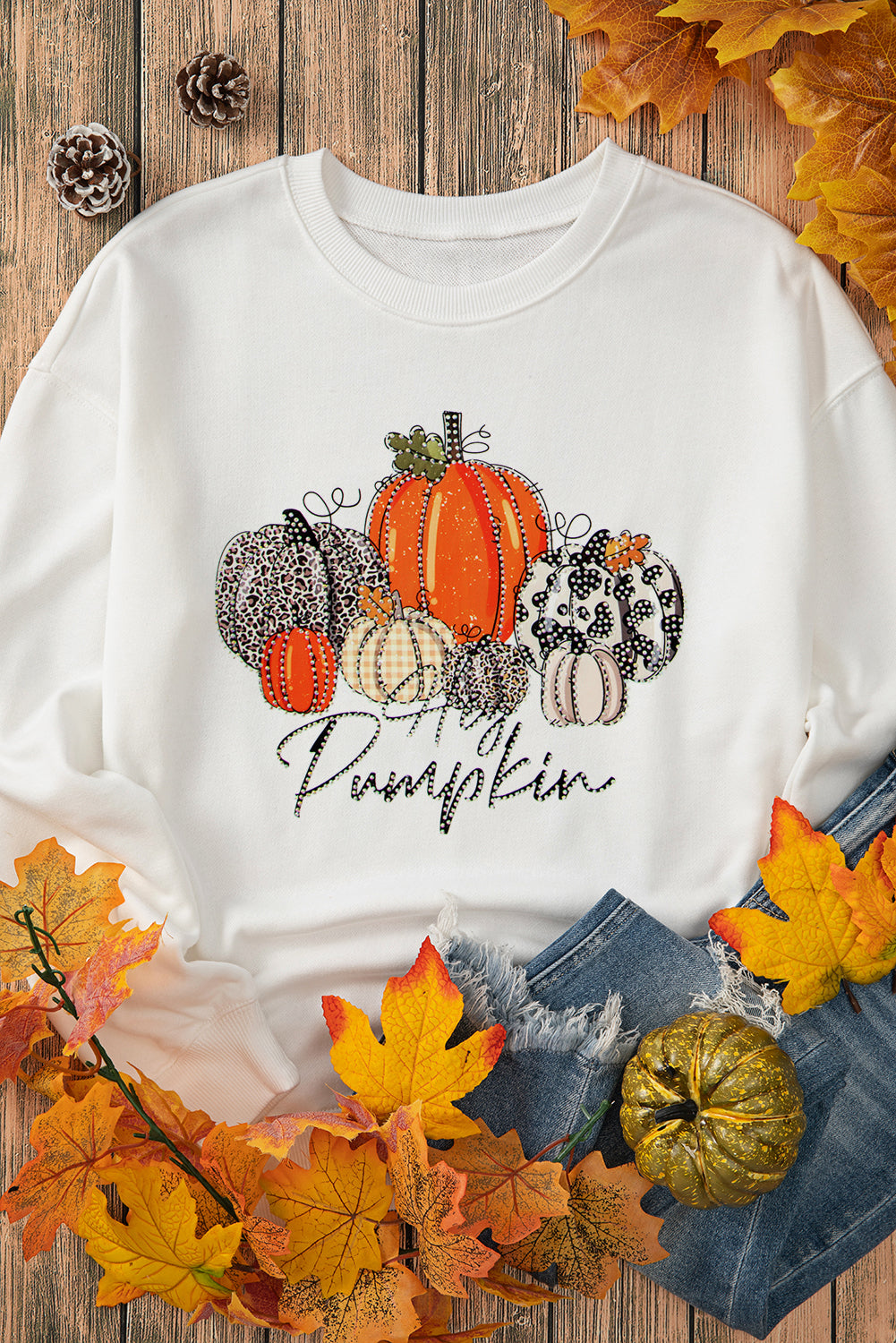 Rhinestone Pumpkin Graphic Crewneck Thanksgiving Sweatshirt