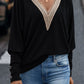 Contrast Guipure Lace Batwing Sleeve Top