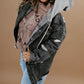 Drawstring Hooded Frayed Denim Jacket