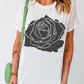 Large Rose Print Round Neck T Shirt