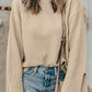 Solid Textured Knit Split Cuff Drop Shoulder Loose Sweater