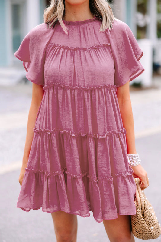 Short Sleeve Tiered Frilly Mini Dress
