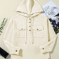 Textured Buttoned Neckline Side Pockets Hoodie