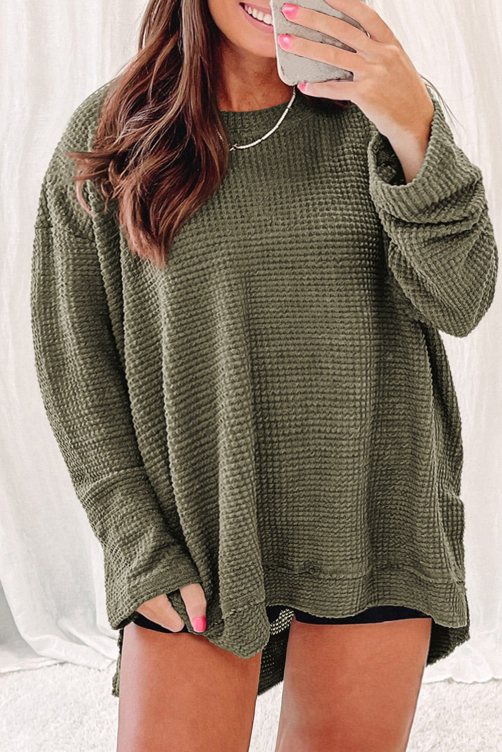 Plus Size Textured Knit Long Sleeve Top