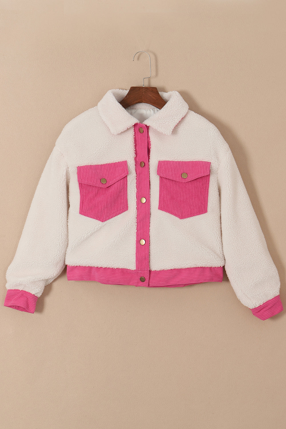 Sherpa Corduroy Patchwork Button up Crop Jacket