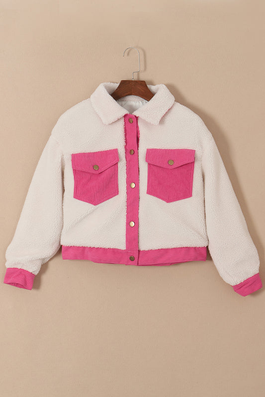 Sherpa Corduroy Patchwork Button up Crop Jacket