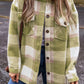 Plaid Print Buttoned Flap Pockets Baggy Shacket