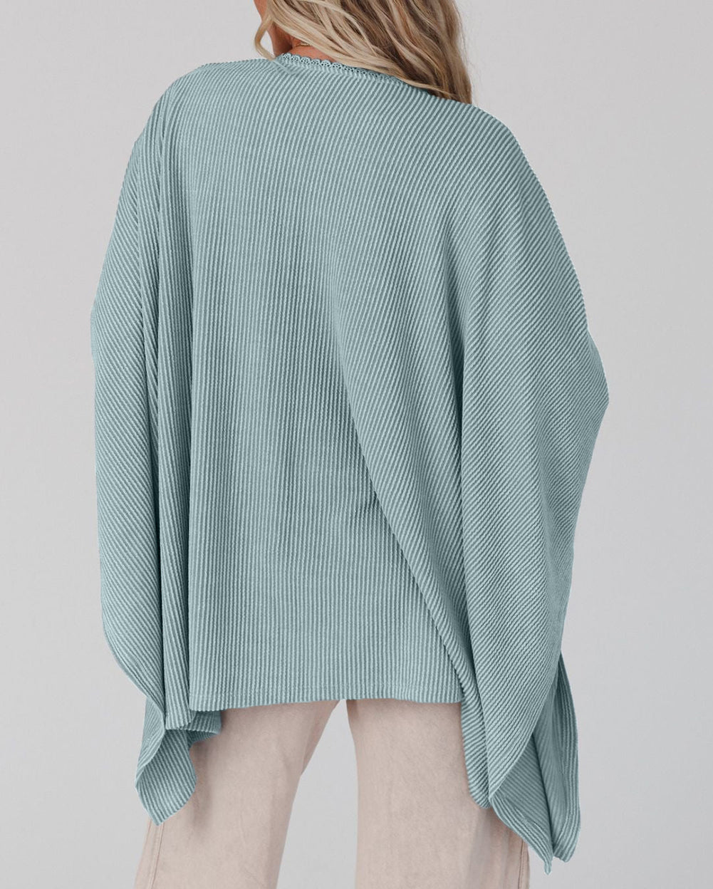 Lace Trim Ribbed Oversize Kimono