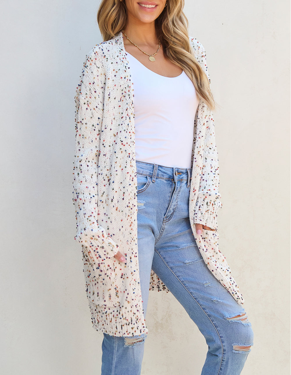 Confetti Rib Knit Long Sleeve Cardigan