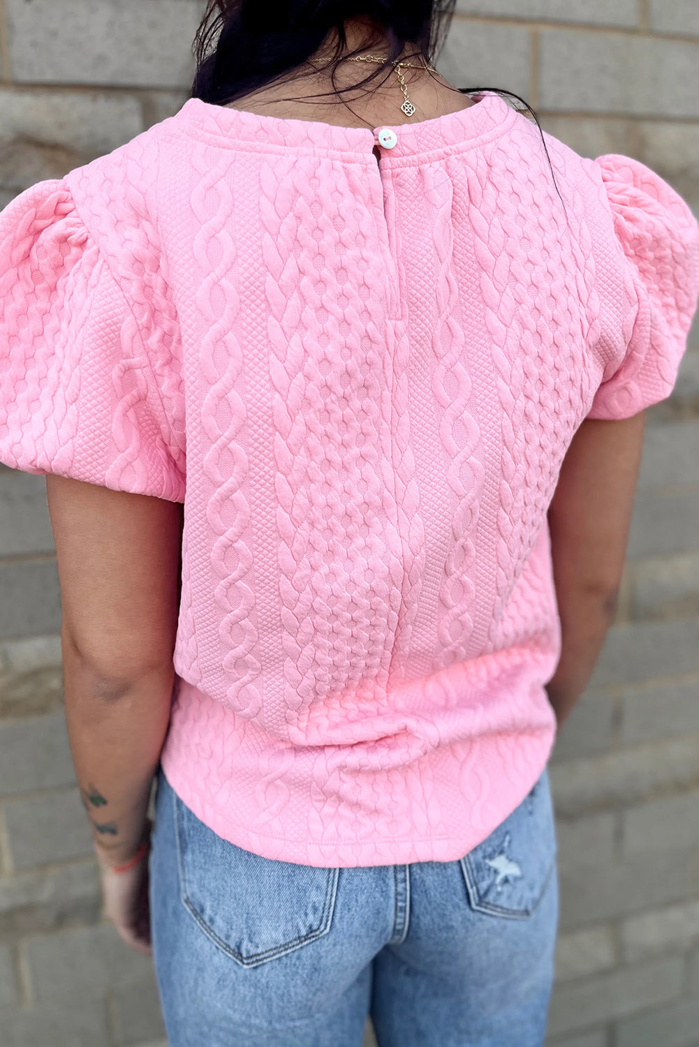 Textured Puff Sleeve T Shirt