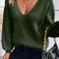 Lantern Sleeve V Neck Knot Back Sweater