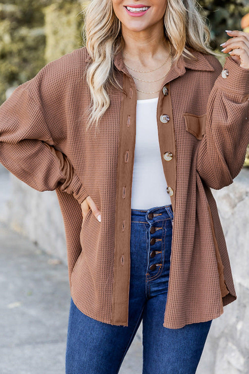 Drop Shoulder Waffle Knit Shacket