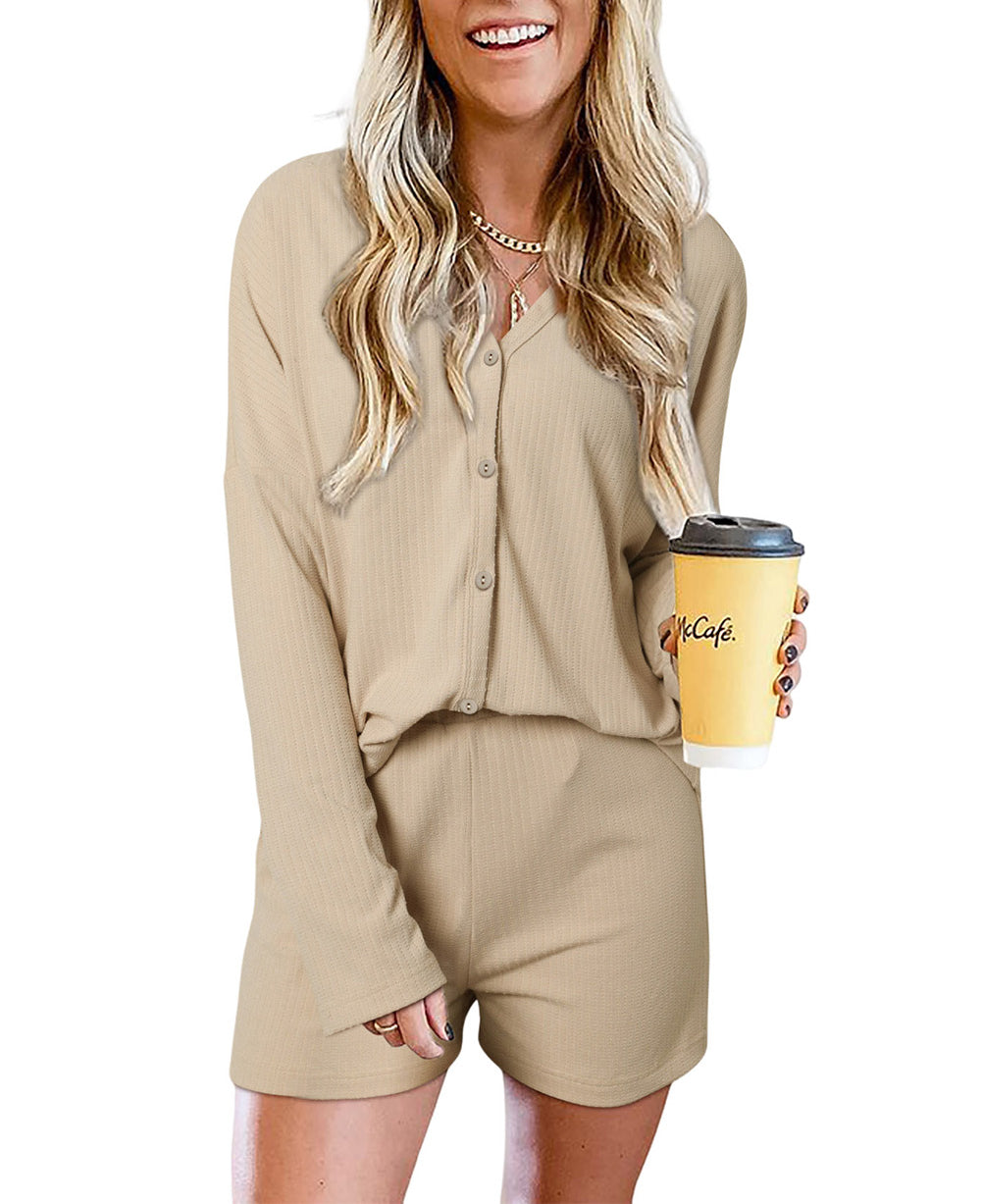 Eyelet Long Sleeve Shirt and Shorts Lounge Outfit