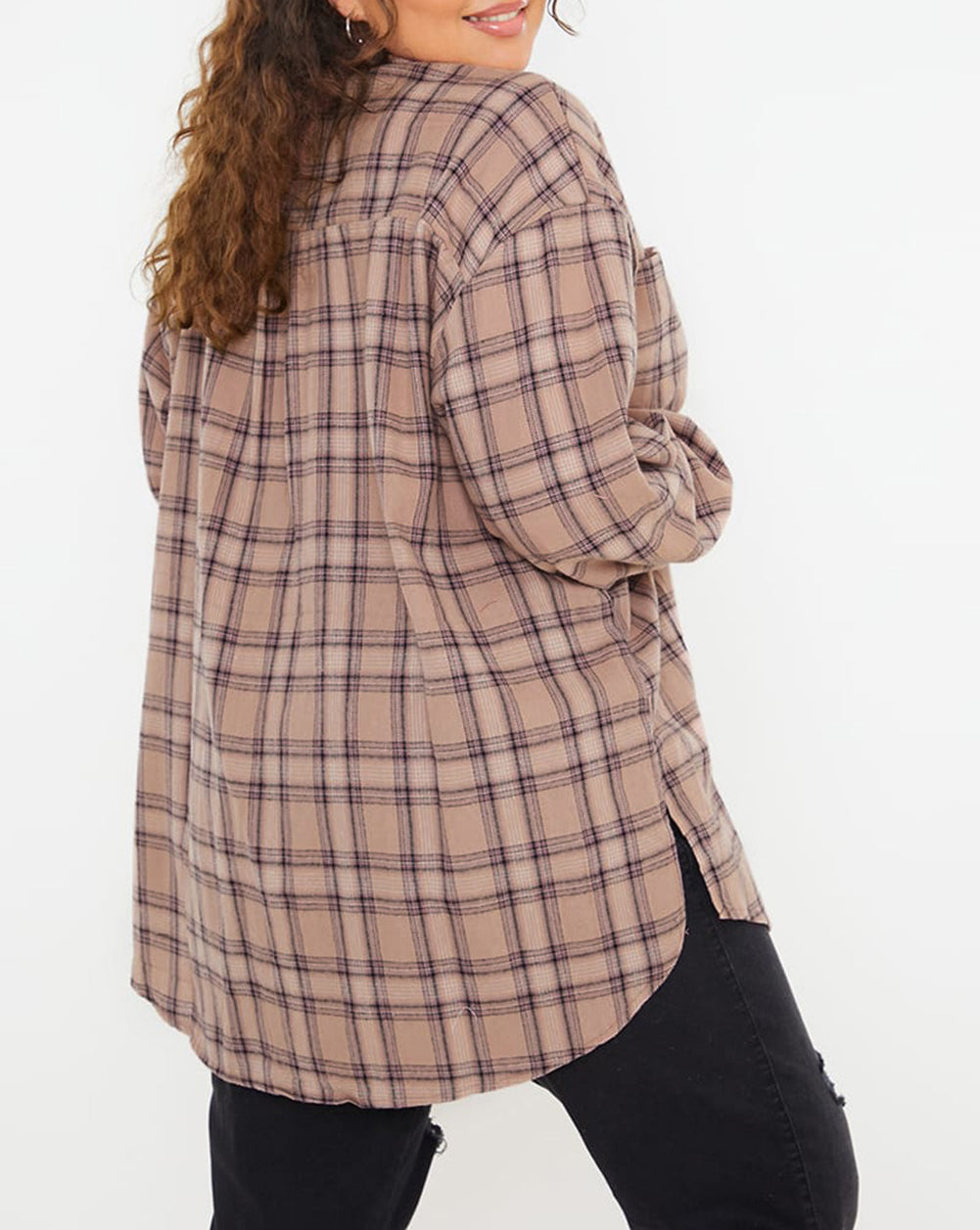 Plus Size Plaid Print Buttoned Oversized Tunic Shirt