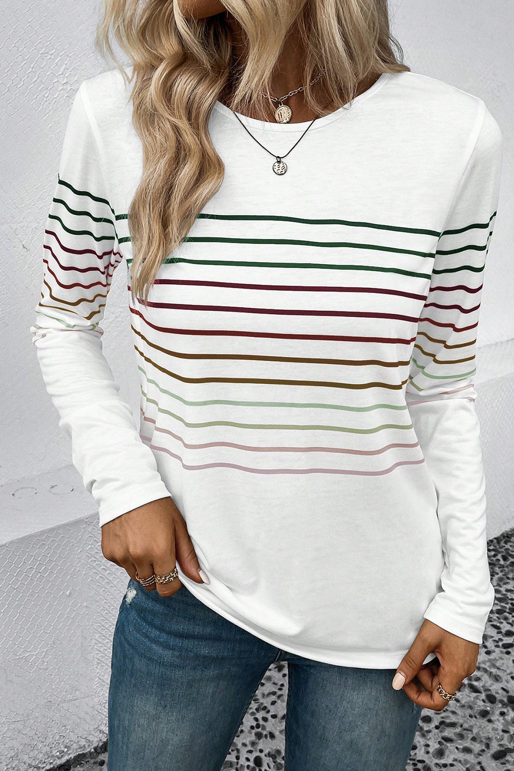Striped Crew Neck Long Sleeve Top