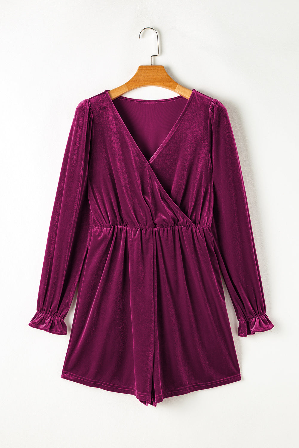 Dahlia Velvet Surplice Neck Ruffled Sleeve High Waist Romper