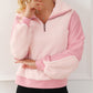 Exposed Seam Fuzzy Patchwork Zip Neck Sweatshirt