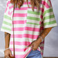 Stripe Contrast Patch Pocket Drop Sleeve T Shirt