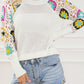 Pointelle Floral Crochet Sleeve Sweater