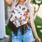 White Cow Printed Fringe Hem Tank Top