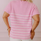 Stripe Ribbed Loose Plus T Shirt