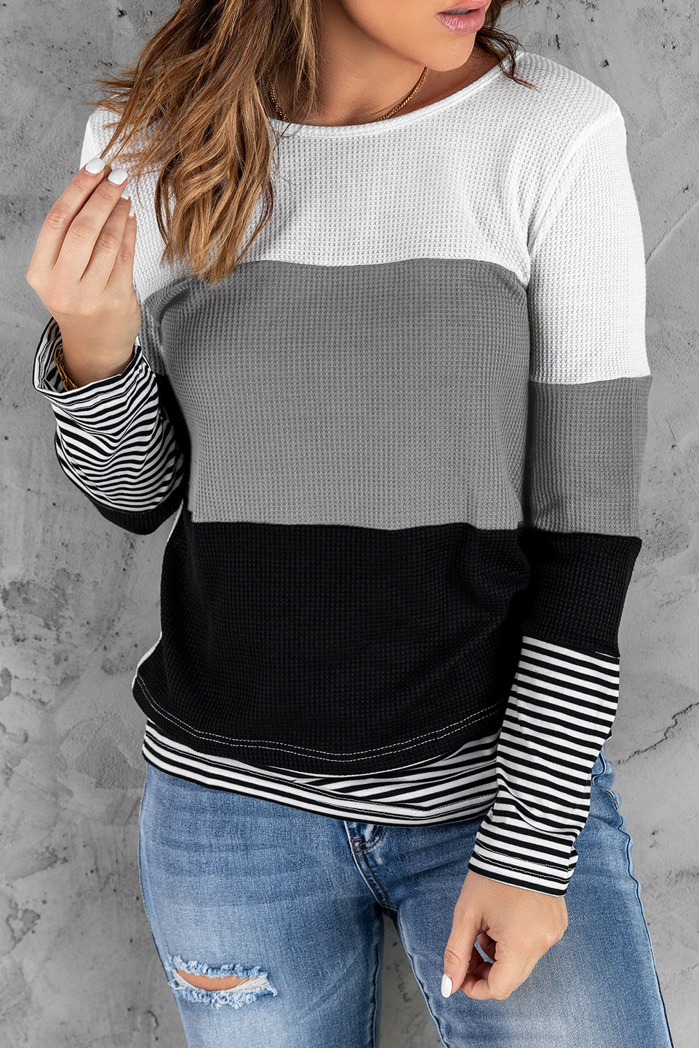 Stylish Colorblock Splicing Stripes Top