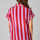 Red Color Block Striped Short Sleeve Pajamas Set