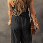 Knotted Straps Button Textured Drawstring Jumpsuit