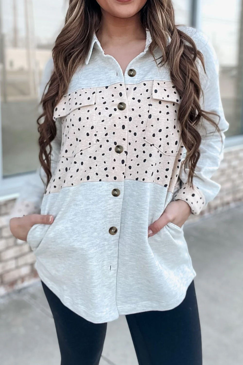 Spots Patchwork Flap Pocket Shacket