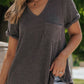 Grey Twist Short Sleeve Corded V Neck Top