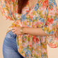 Abstract Print Drape Sleeve V Neck Plus Size Babydoll Blouse
