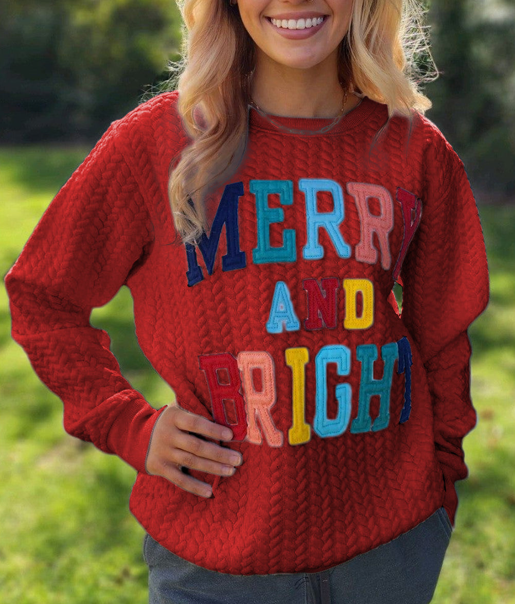 Merry And Bright Cable Knit Pullover Sweatshirt