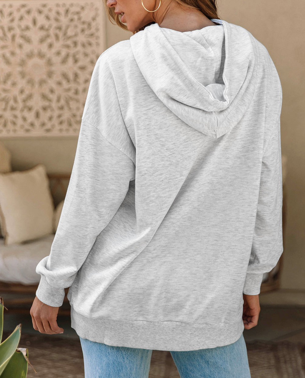 Double Flap Pocket Drawstring Hoodie