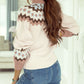 Geometric Pattern Ribbed Trim High Neck Sweater