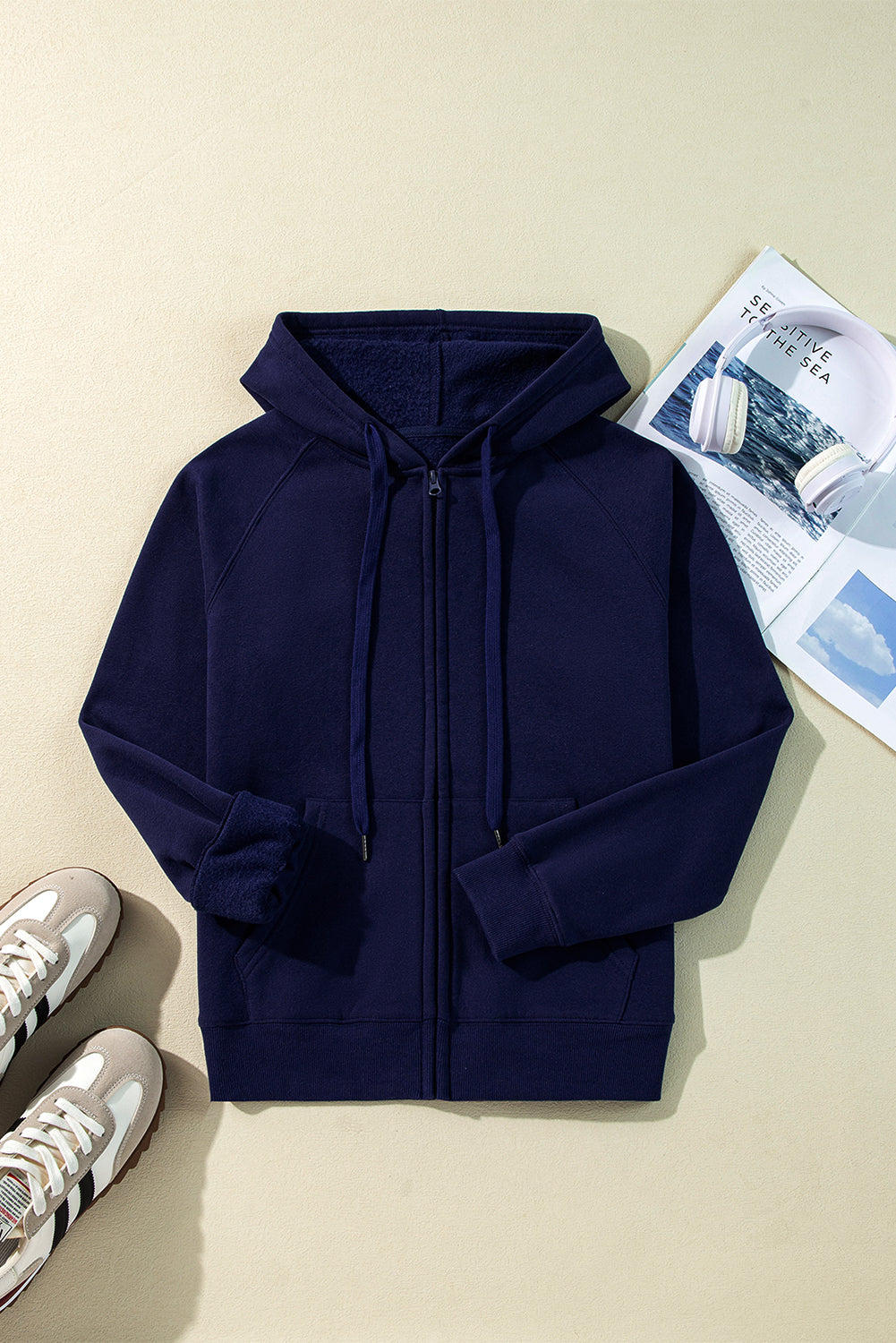 Solid Color Fleece Lined Zip up Hoodie